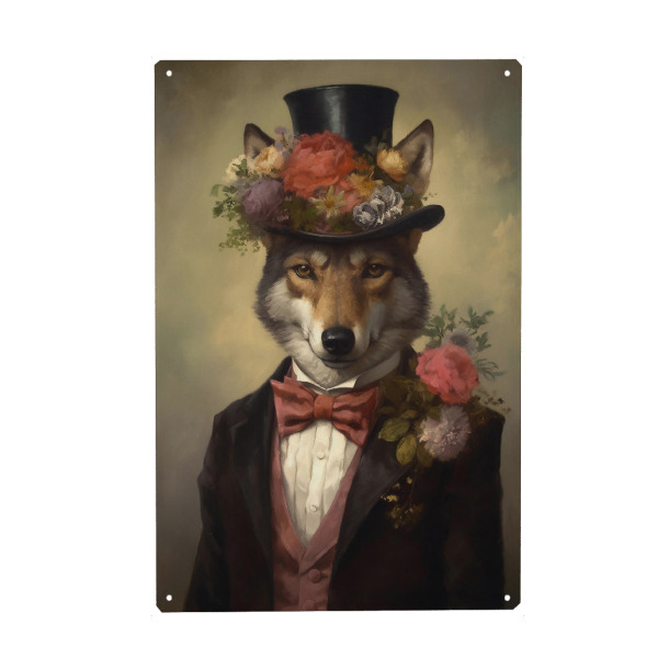 Holzbild "Herr Wolf mit Blumen" artboxONE - Tiere