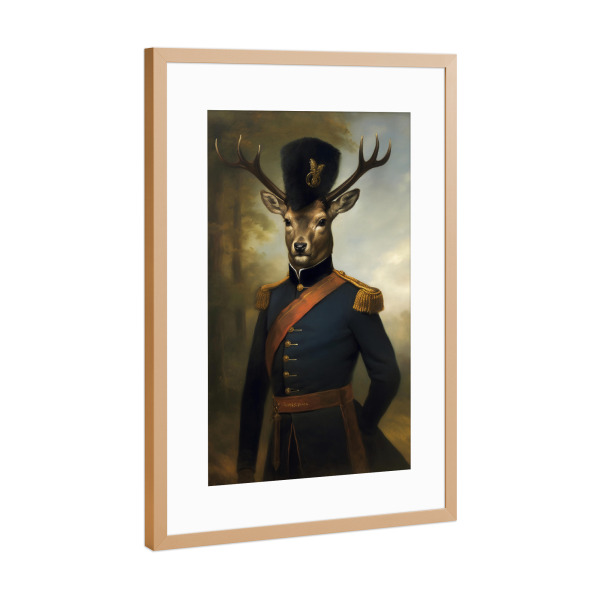 Poster mit Rahmen Kupfer "Hirsch in viktorianischer Uniform" artboxONE - Tiere