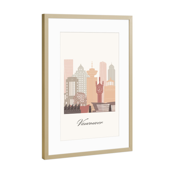 Poster mit Rahmen Gold "Skyline von Vancouver" artboxONE - Städte,Reise,Architektur,Kartografie