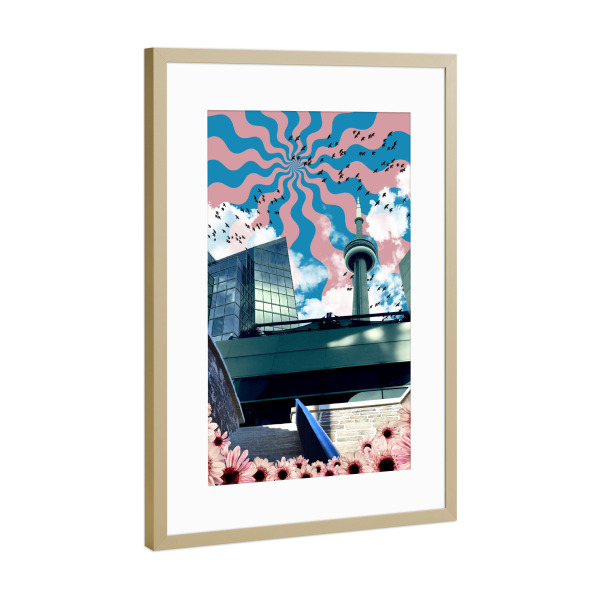 Poster mit Rahmen Gold "City Confusion" artboxONE - Städte,Abstrakt,Architektur,Fiktion