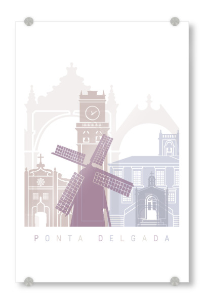 Acrylglasbild "PONTA DELGADA SKYLINE PASTELL" artboxONE - Städte,Architektur - Skyline,Denkmäler,Stadt,Tourismus,Wandgemälde,Pastellfarben,Turm,Städte