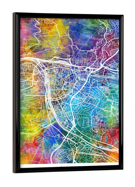 Poster mit schwarzem Rahmen "Würzburg Stadtplan Farbe" artboxONE - Städte - Würzburg,Deutschland,Stadtkarte,Karte,Aquarell,Malerei