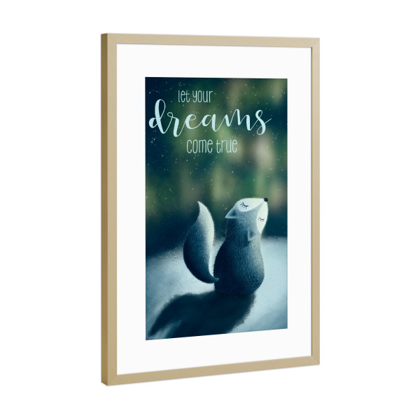 Poster mit Rahmen Gold "Polar-Fuchs" artboxONE - Typografie,Natur,Reise,Für Kinder,Tiere