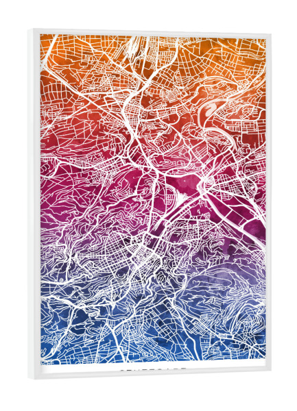Poster mit weißem Rahmen "Stuttgart Stadtplan Blend" artboxONE - Städte - Stuttgart,Deutschland,Stadtkarte,Karte,Aquarell,Malerei