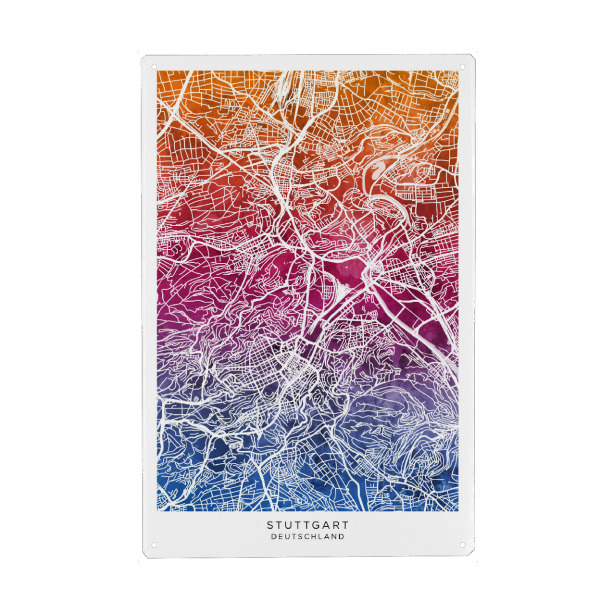 Metall Poster "Stuttgart Stadtplan Blend" artboxONE - Städte - Stuttgart,Deutschland,Stadtkarte,Karte,Aquarell,Malerei - Blechschild