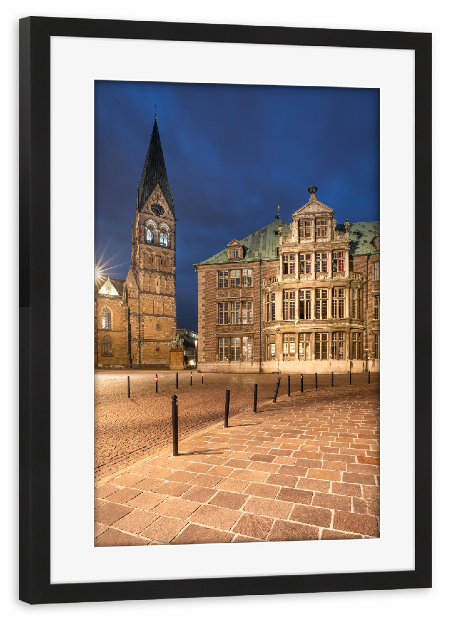 Poster mit Rahmen schwarz "Bremen Blaue Stunde" artboxONE - Städte,Architektur
