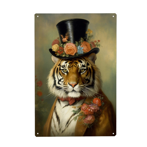 Metall Poster "Gentleman Tiger mit Blumen" artboxONE - Tiere
