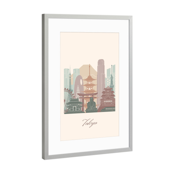 Poster mit Rahmen Silber "Skyline von Tokio" artboxONE - Städte,Reise,Architektur,Städte / Tokio,Kartografie