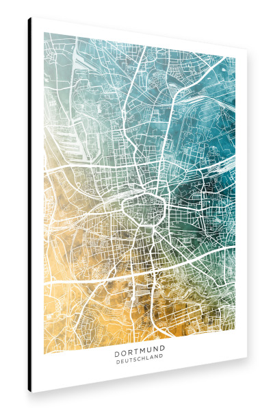 Alu-Dibond "Dortmund Stadtplan Blaugrün" 30x20 cm artboxONE