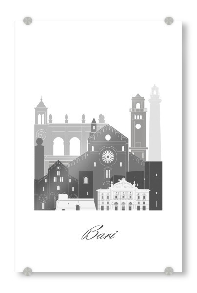 Acrylglasbild "Bari-Skyline sw" artboxONE - Städte,Reise,Architektur,Kartografie