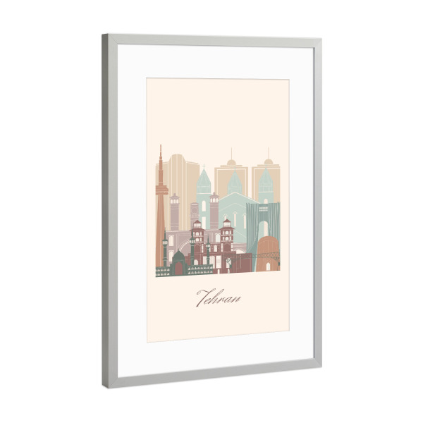 Poster mit Rahmen Silber "Teheraner Skyline" artboxONE - Städte,Reise,Architektur,Kartografie