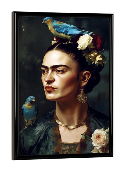 Poster mit schwarzem Rahmen "Frida Kahlo Portrait" artboxONE - Floral,Abstrakt,Menschen