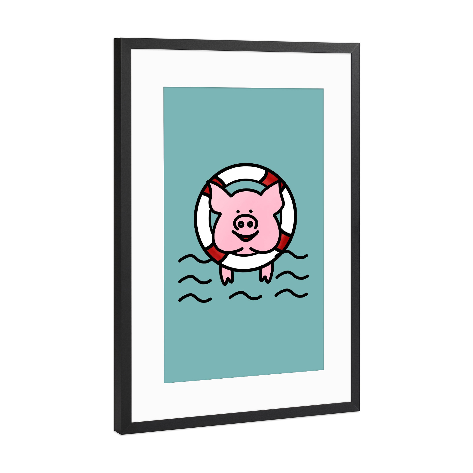 Poster mit Rahmen Schwarz (Metallic) "Schwimmende Schweine Bahamas" artboxONE - Tiere,Comic,Reise / Strand und Meer,Unterwasser
