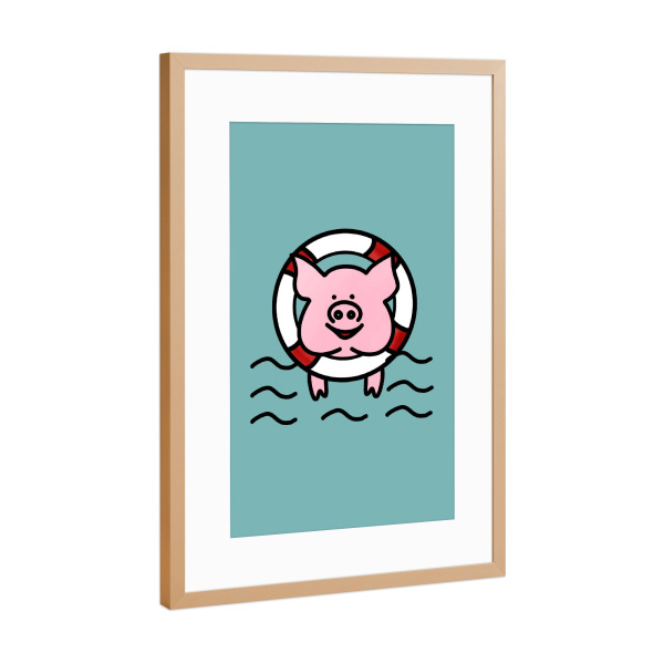 Poster mit Rahmen Kupfer "Schwimmende Schweine Bahamas" artboxONE - Tiere,Comic,Reise / Strand und Meer,Unterwasser