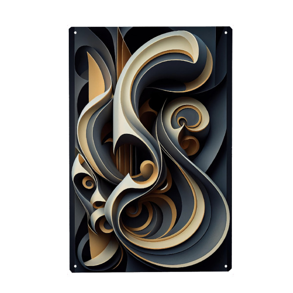 Metall Poster "Beige und blaue gedrehte Formen" artboxONE - Abstrakt,Geometrie