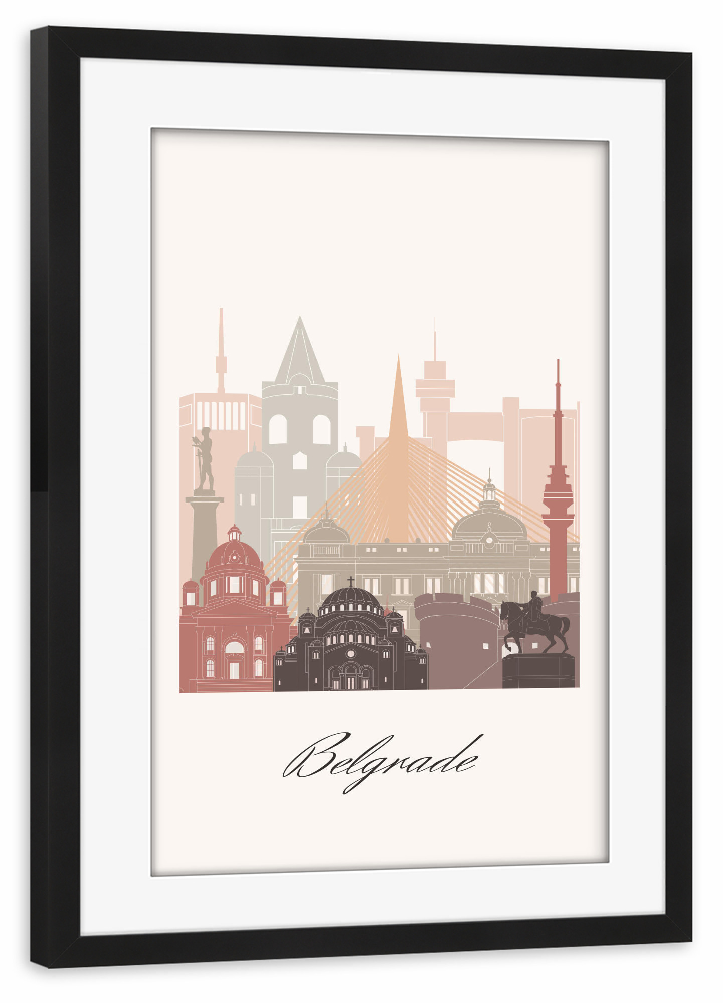 Poster mit Rahmen schwarz "Skyline von Belgrad" artboxONE - Städte,Reise,Architektur,Kartografie
