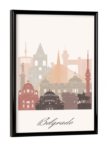 Poster mit schwarzem Rahmen "Skyline von Belgrad" artboxONE - Städte,Reise,Architektur,Kartografie