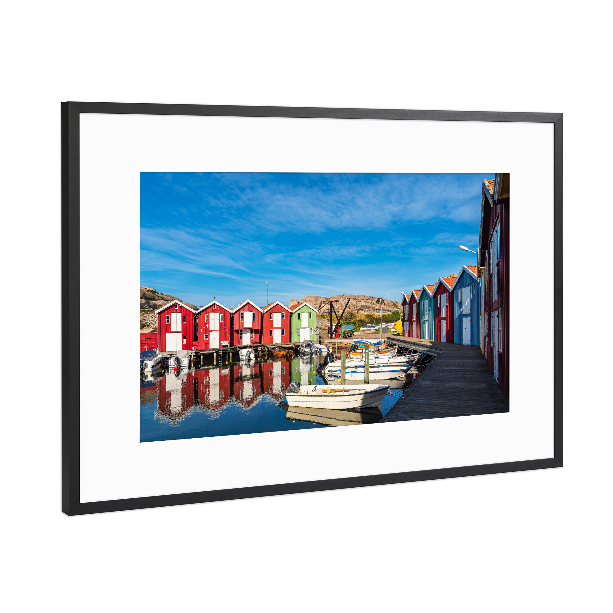 Poster mit Rahmen Schwarz (Metallic) "Hafen, Bootshäuser, Boote" artboxONE - Natur,Reise,Architektur,Reise / Strand und Meer,Reise / Länder