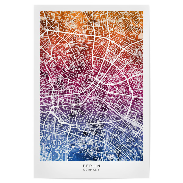 Poster 30x20 cm "Berlin-Stadtplan-Mischung" artboxONE - Städte - Berlin,Deutschland,Stadtkarte,Karte,Aquarell,Malerei