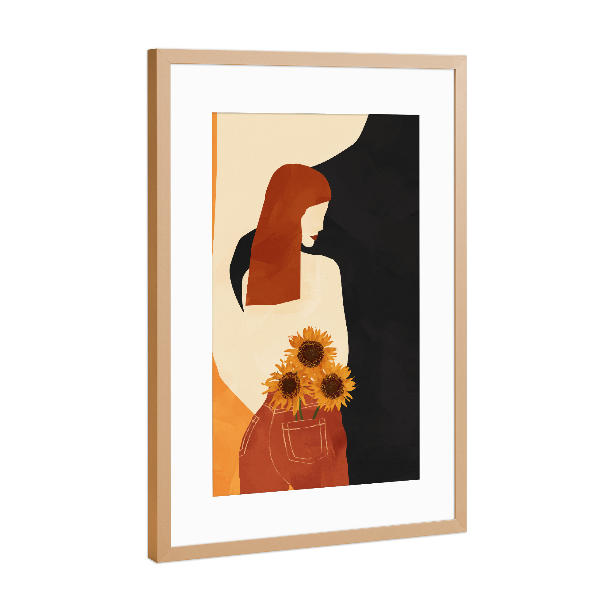 Poster mit Rahmen Kupfer "Ich habe Sonnenblumen" artboxONE - Natur,Floral,Menschen