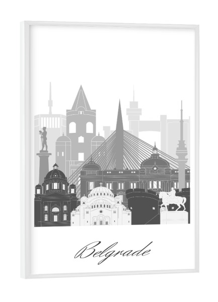Poster mit weißem Rahmen "Belgrader Skyline sw" artboxONE - Städte,Reise,Architektur,Kartografie
