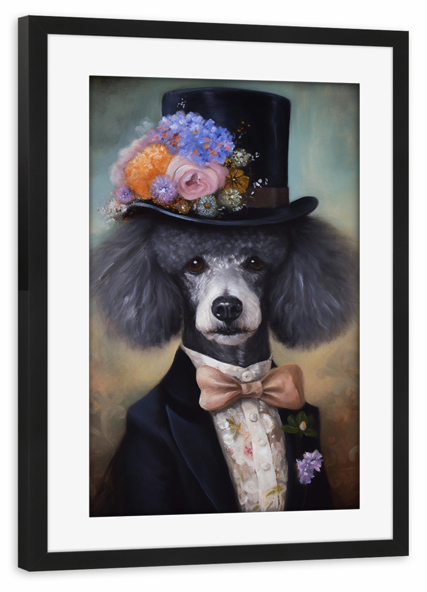 Poster mit Rahmen schwarz "Viktorianischer grauer Pudel" artboxONE - Tiere