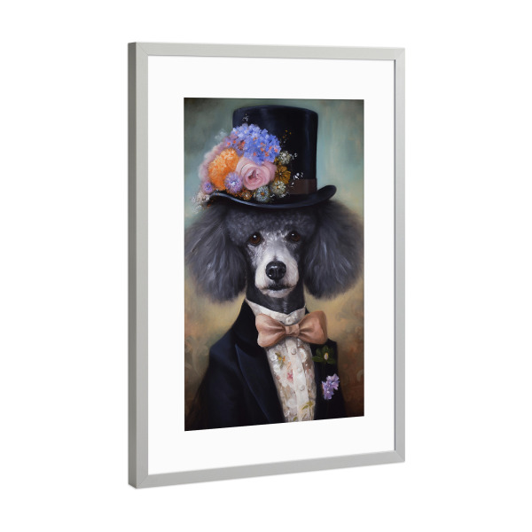Poster mit Rahmen Silber "Viktorianischer grauer Pudel" artboxONE - Tiere