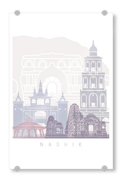 Acrylglasbild "NASHIK SKYLINE PASTELL" artboxONE - Städte,Abstrakt - Skyline,Denkmäler,Stadt,Tourismus,Wandgemälde,Pastellfarben,Turm,Städte