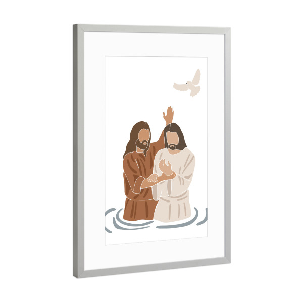 Poster mit Rahmen Silber "Jesus Taufe" artboxONE - Menschen