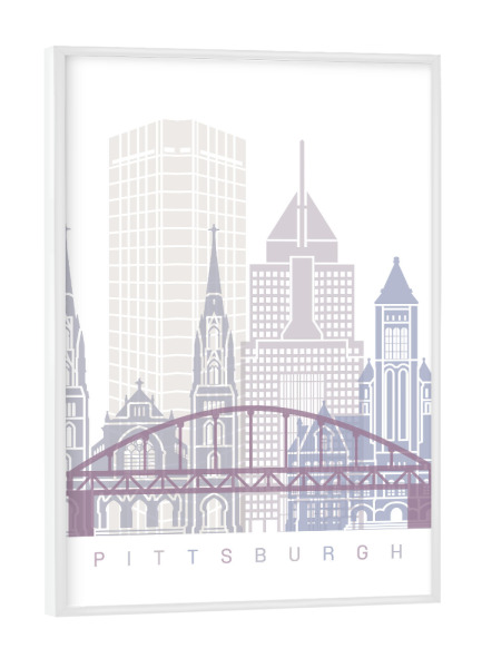 Poster mit weißem Rahmen "PITTSBURGH SKYLINE PASTELL" artboxONE - Städte,Architektur