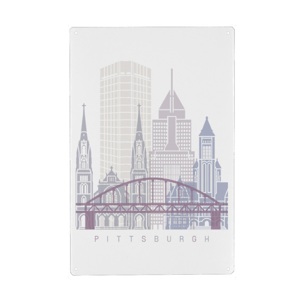 Holzbild "PITTSBURGH SKYLINE PASTELL" artboxONE - Städte,Architektur - Skyline,Denkmäler,Stadt,Tourismus,Wandgemälde,Pastellfarben,Turm,Städte
