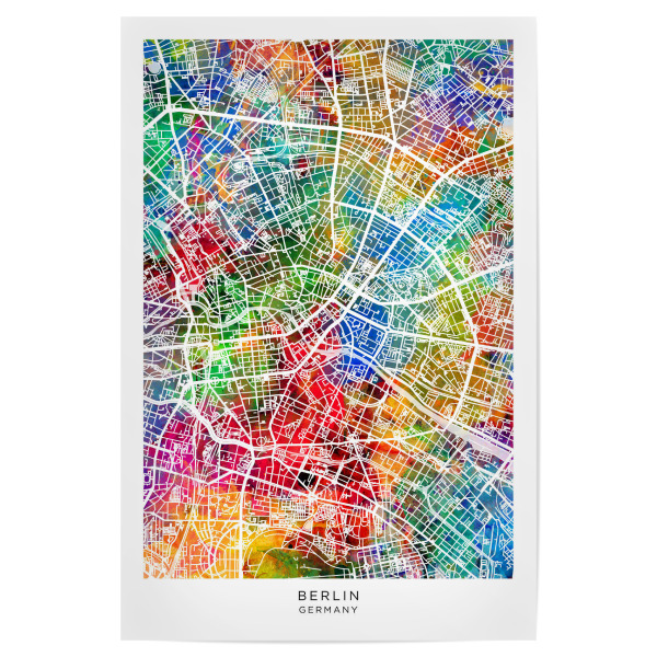 Poster "Berlin Deutschland Stadtplan Farbe" artboxONE - Städte - Berlin,Deutschland,Stadtkarte,Karte,Aquarell,Malerei