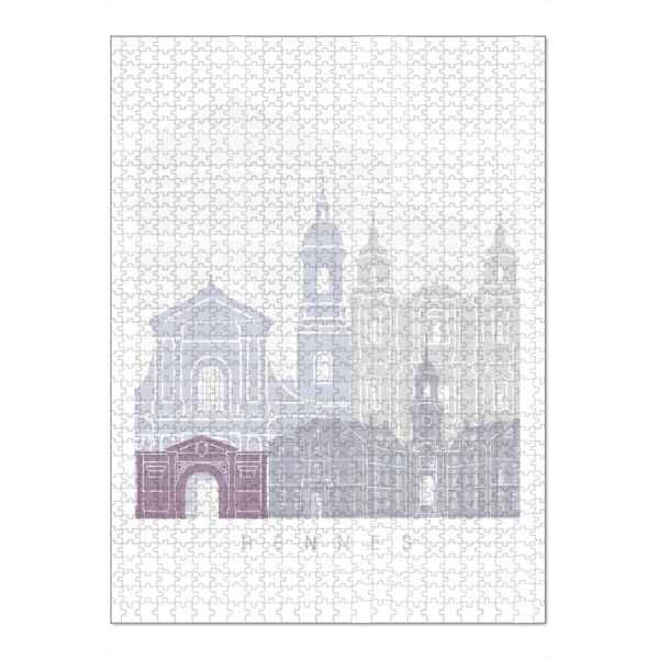 Puzzle Ravensburger "RENNES SKYLINE PASTELL" artboxONE - Städte,Architektur - Skyline,Denkmäler,Stadt,Tourismus,Wandgemälde,Pastellfarben,Turm,Städte