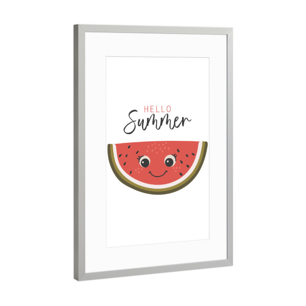 Poster mit Rahmen Silber "Niedliche Wassermelonenkunst" artboxONE - Abstrakt,Essen & Trinken / Obst & Gemüse