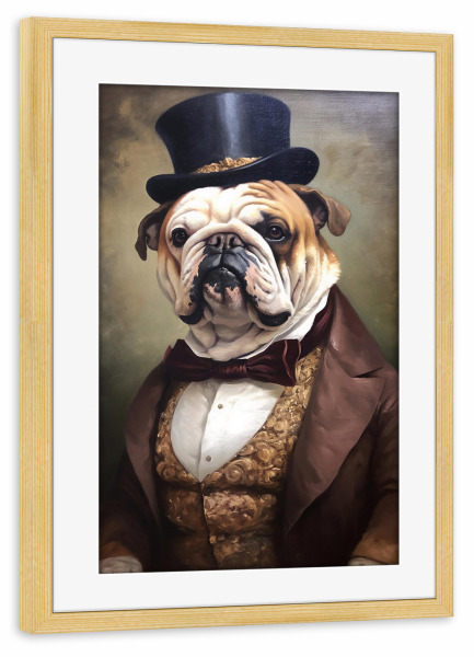 Poster mit Rahmen kiefer "Herr Englische Bulldogge" artboxONE - Tiere