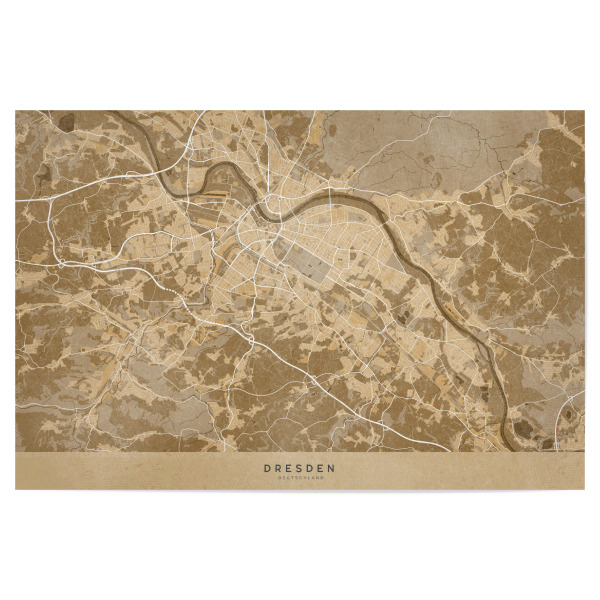Poster 30x20 cm "Sepiakarte von Dresden" artboxONE - Kartografie - Dresden,Deutschland,Karte,Sepia,Antik,Braun
