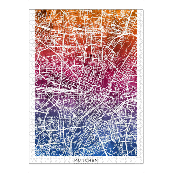Puzzle Ravensburger "München Stadtplan Mischung" artboxONE - Städte - München,Deutschland,Stadtkarte,Karte,Aquarell,Malerei - Bild münchen