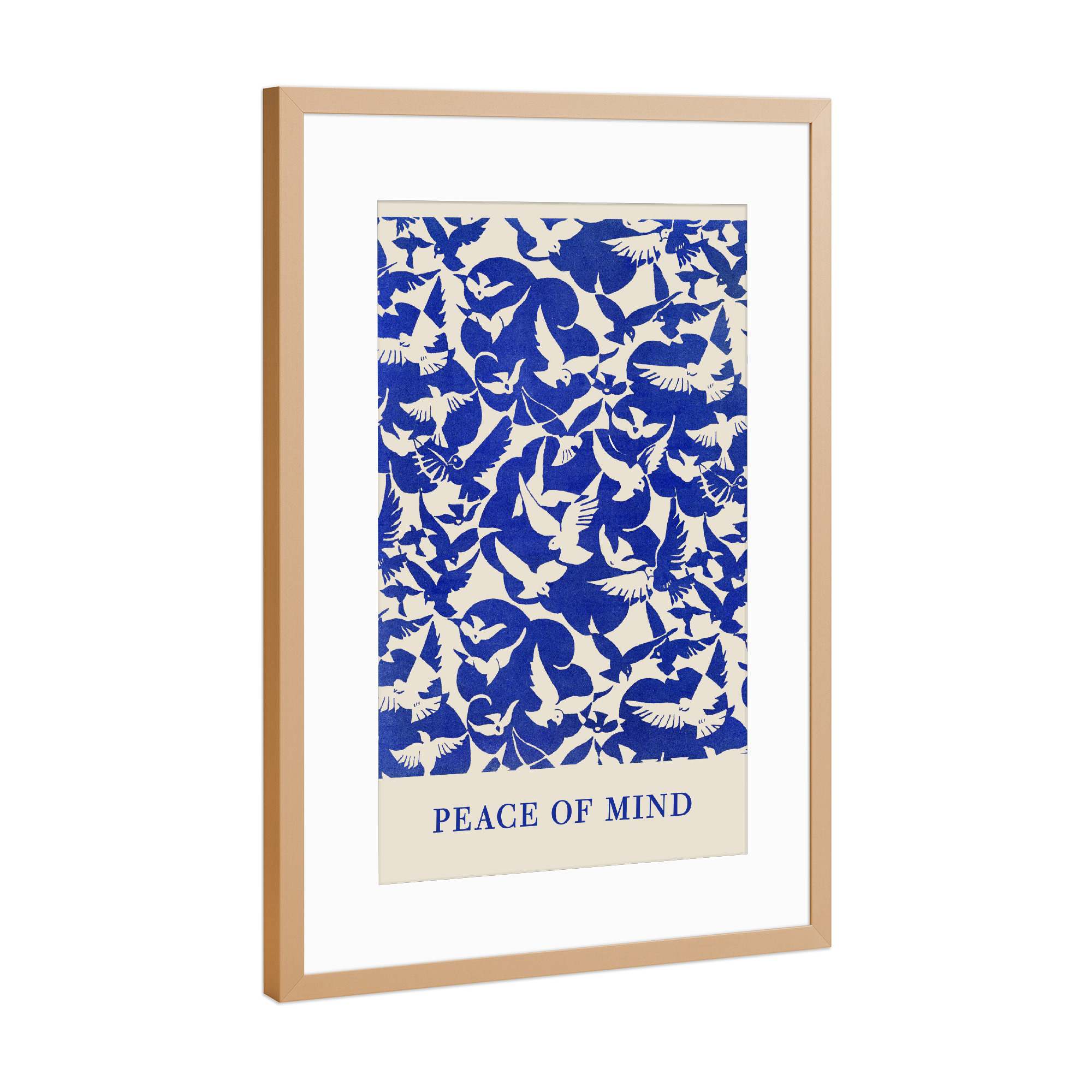 Poster mit Rahmen Kupfer "Peace of mind - blue" artboxONE - Typografie,Tiere