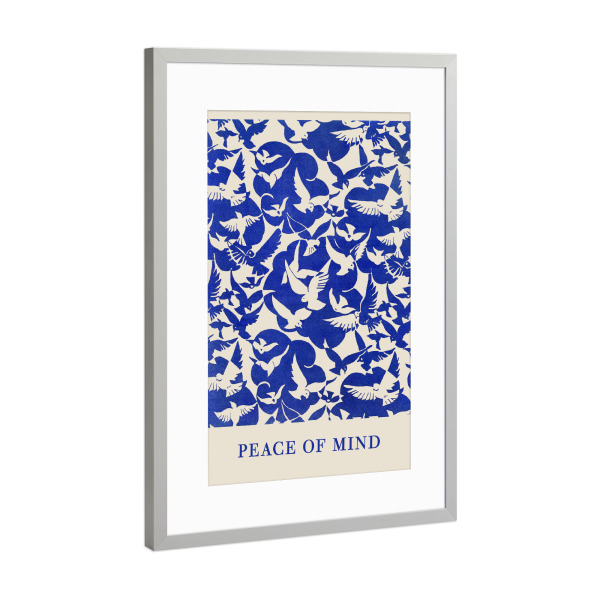 Poster mit Rahmen Silber "Peace of mind - blue" artboxONE - Typografie,Tiere