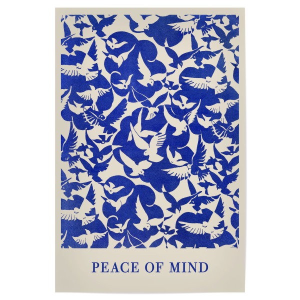 Poster "Peace of mind - blue" artboxONE - Typografie,Tiere - Mind,Mindset,Frieden,Gedanken,Freiheit,Fliegen,Vögel,Malerei,Gemälde,Kunst,Abstrakt