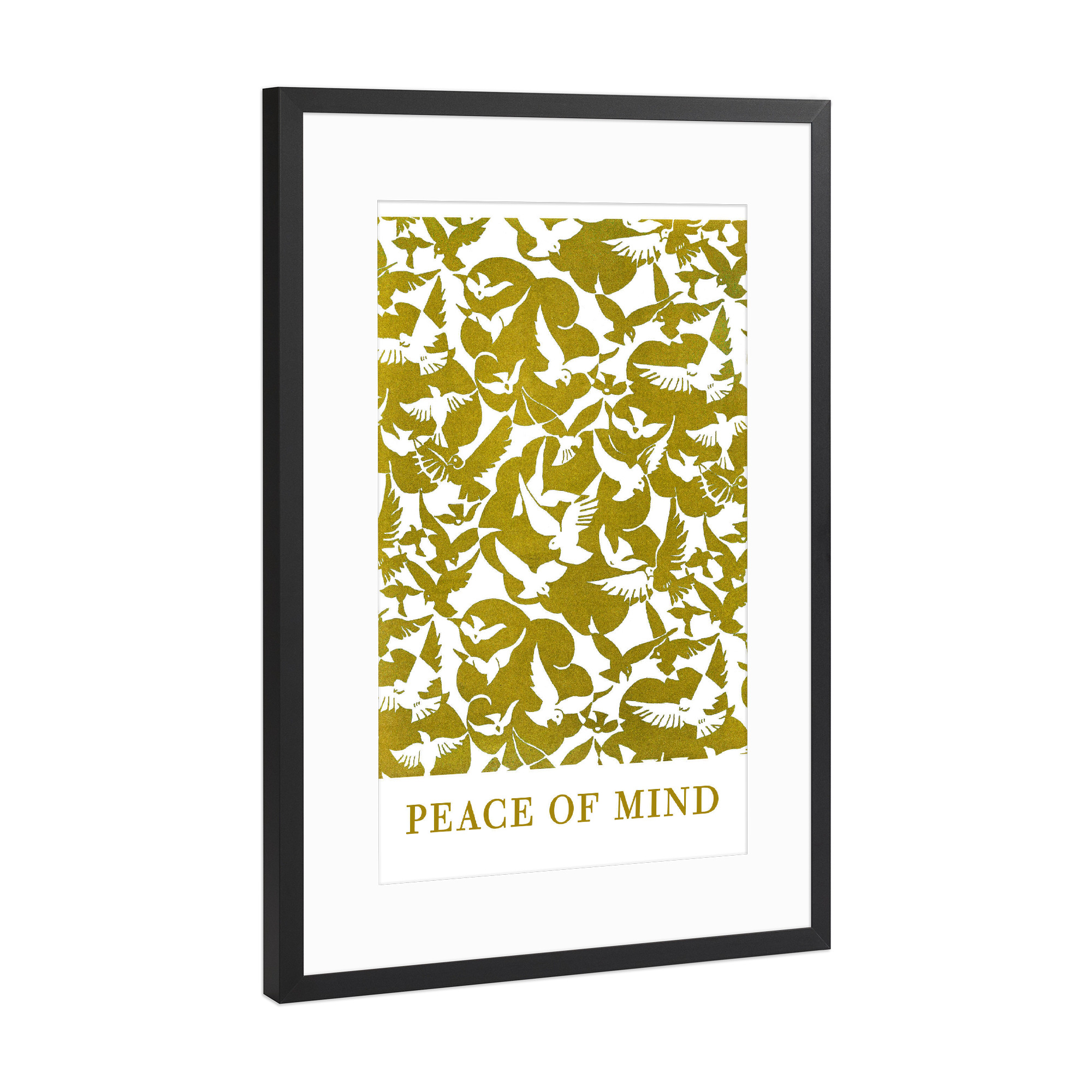 Poster mit Rahmen Schwarz (Metallic) "Peace of mind - gold" artboxONE - Typografie,Tiere