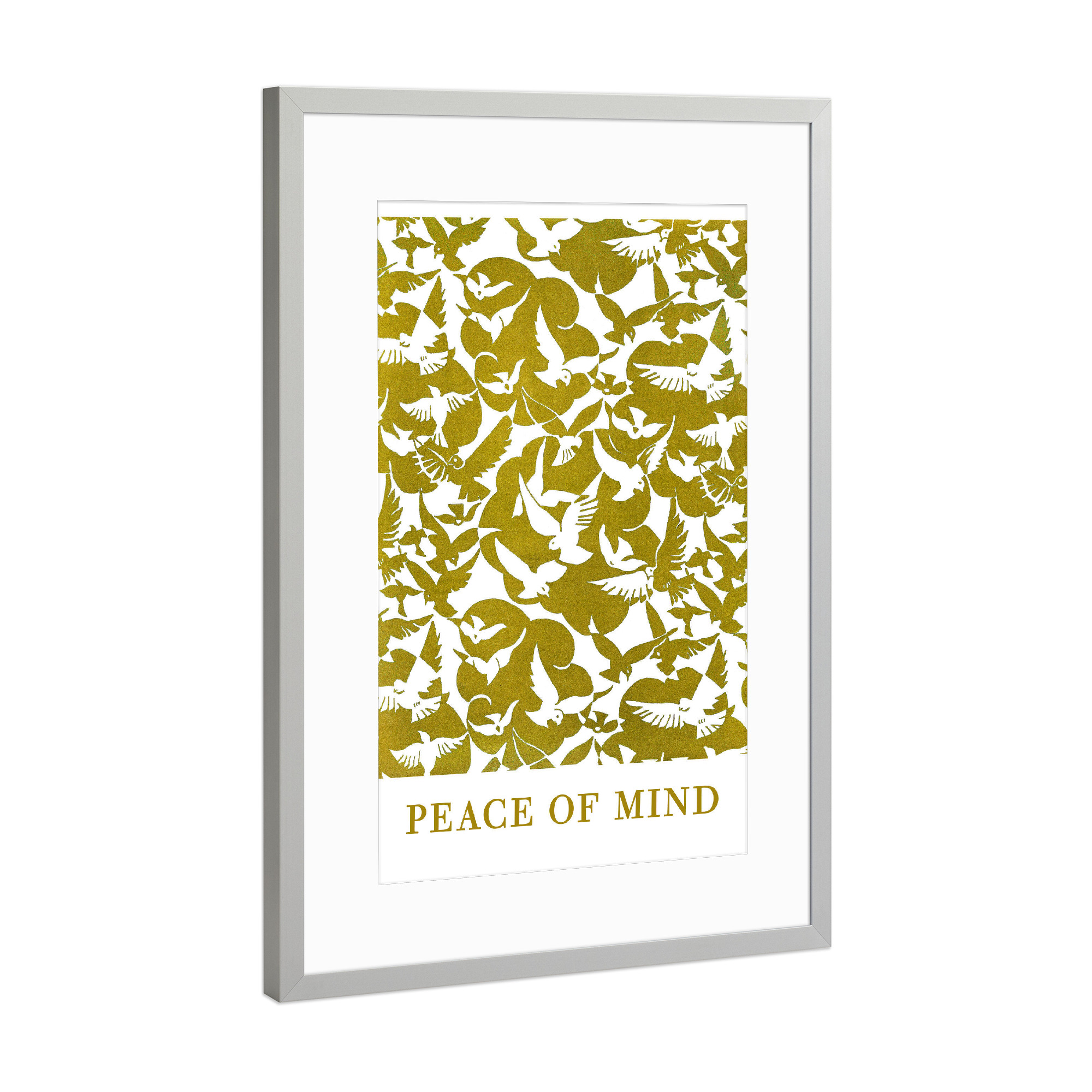 Poster mit Rahmen Silber "Peace of mind - gold" artboxONE - Typografie,Tiere