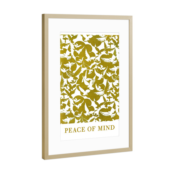 Poster mit Rahmen Gold "Peace of mind - gold" artboxONE - Typografie,Tiere