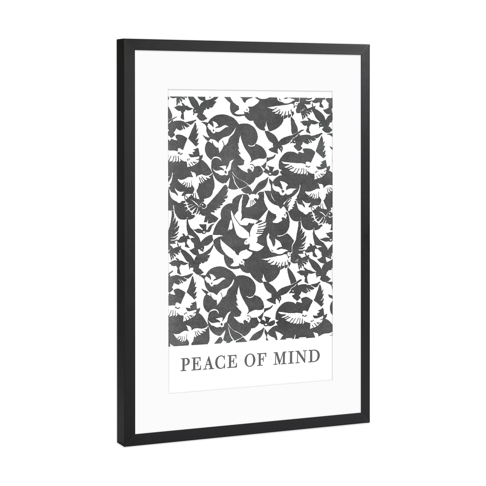 Poster mit Rahmen Schwarz (Metallic) "Peace of Mind in grey" artboxONE - Typografie,Tiere