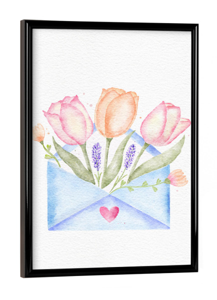 Poster mit schwarzem Rahmen "Blumengruß per Brief" artboxONE - Floral,Liebe,Für Mama