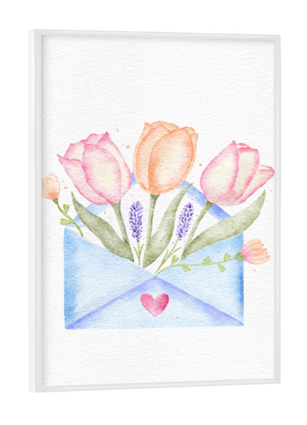 Poster mit weißem Rahmen "Blumengruß per Brief" artboxONE - Floral,Liebe,Für Mama