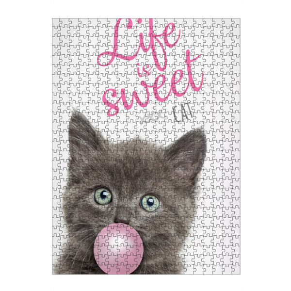 artboxONE Puzzle "Grey Cat With Bubble Gum" artboxONE - Typografie,Tiere,Lustig - Katze,Tier,Fotografie,Sweet,Typografie,Cat,Kaugummi,Modern,Fun