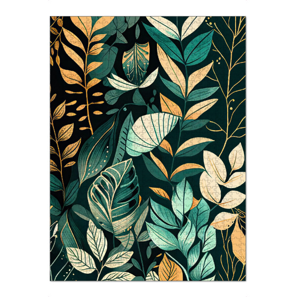 Puzzle Ravensburger "Tropisches Blattmuster grün" artboxONE - Floral,Abstrakt - Kunst,Schwarz,Grün,Blatt,Farbe,Malerei,Tropisch,Aquarell