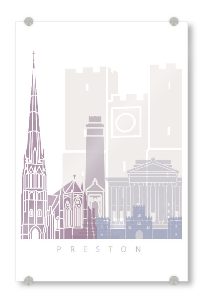 Acrylglasbild "PRESTON SKYLINE PASTELL" artboxONE - Städte,Architektur - Skyline,Denkmäler,Stadt,Tourismus,Wandgemälde,Pastellfarben,Turm,Städte