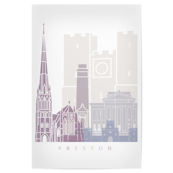 Poster "PRESTON SKYLINE PASTELL" artboxONE - Städte,Architektur - Skyline,Denkmäler,Stadt,Tourismus,Wandgemälde,Pastellfarben,Turm,Städte